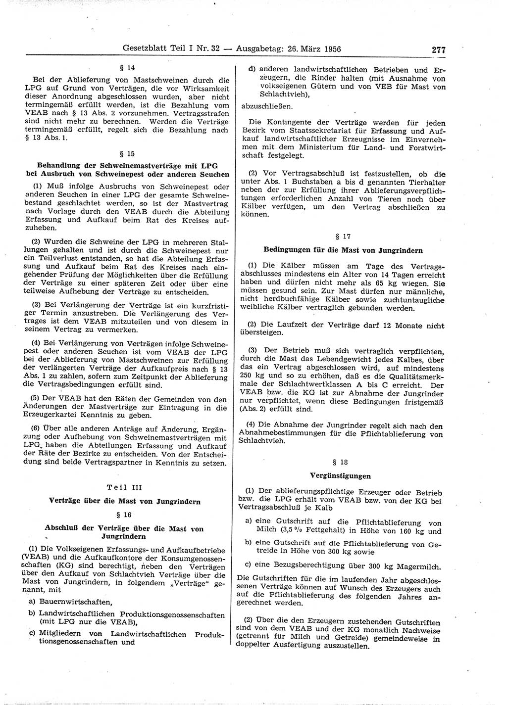 Gesetzblatt (GBl.) der Deutschen Demokratischen Republik (DDR) Teil Ⅰ 1956, Seite 277 (GBl. DDR Ⅰ 1956, S. 277)