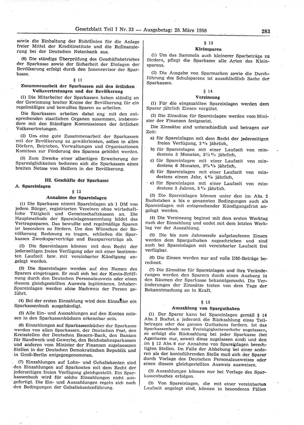 Gesetzblatt (GBl.) der Deutschen Demokratischen Republik (DDR) Teil Ⅰ 1956, Seite 283 (GBl. DDR Ⅰ 1956, S. 283)