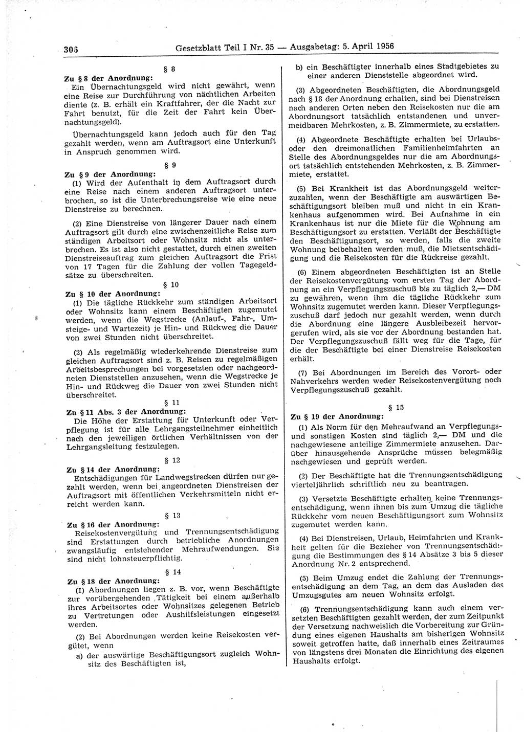 Gesetzblatt (GBl.) der Deutschen Demokratischen Republik (DDR) Teil Ⅰ 1956, Seite 306 (GBl. DDR Ⅰ 1956, S. 306)