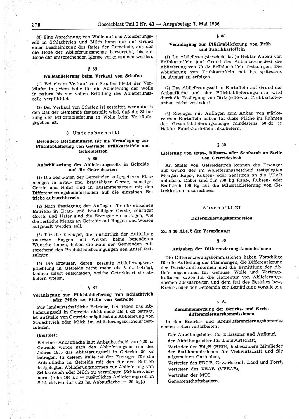 Gesetzblatt (GBl.) der Deutschen Demokratischen Republik (DDR) Teil Ⅰ 1956, Seite 370 (GBl. DDR Ⅰ 1956, S. 370)