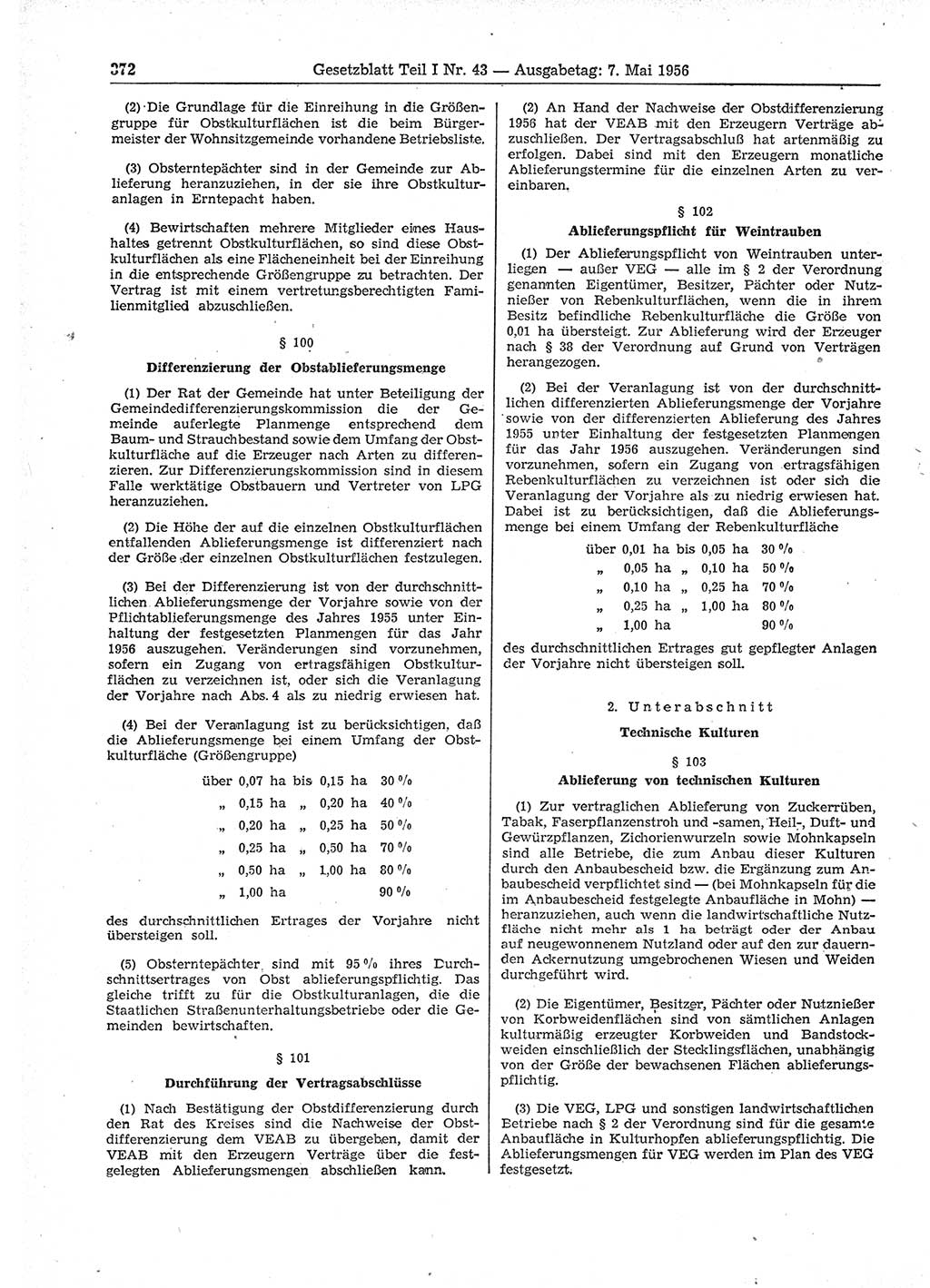 Gesetzblatt (GBl.) der Deutschen Demokratischen Republik (DDR) Teil Ⅰ 1956, Seite 372 (GBl. DDR Ⅰ 1956, S. 372)