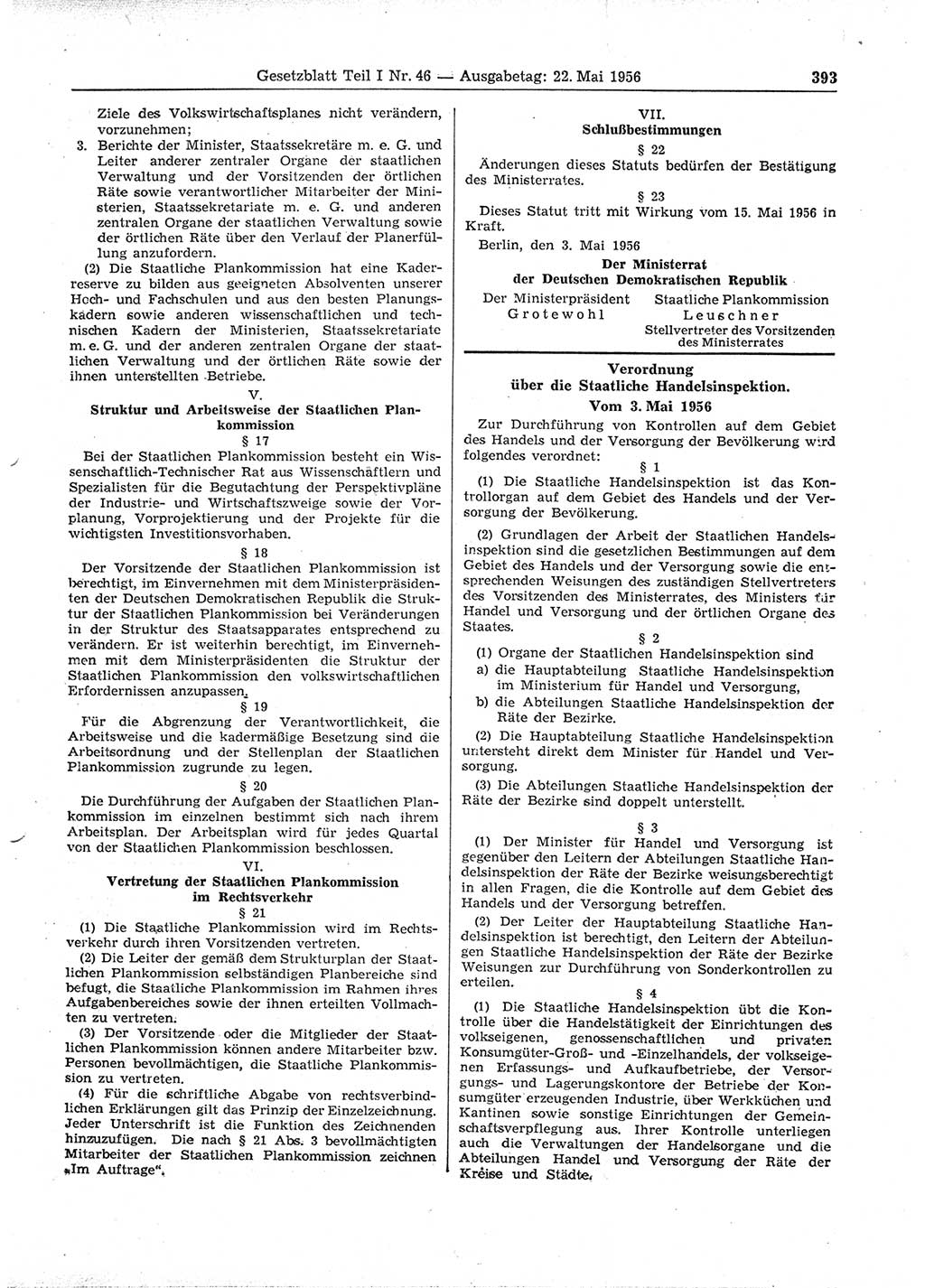 Gesetzblatt (GBl.) der Deutschen Demokratischen Republik (DDR) Teil Ⅰ 1956, Seite 393 (GBl. DDR Ⅰ 1956, S. 393)