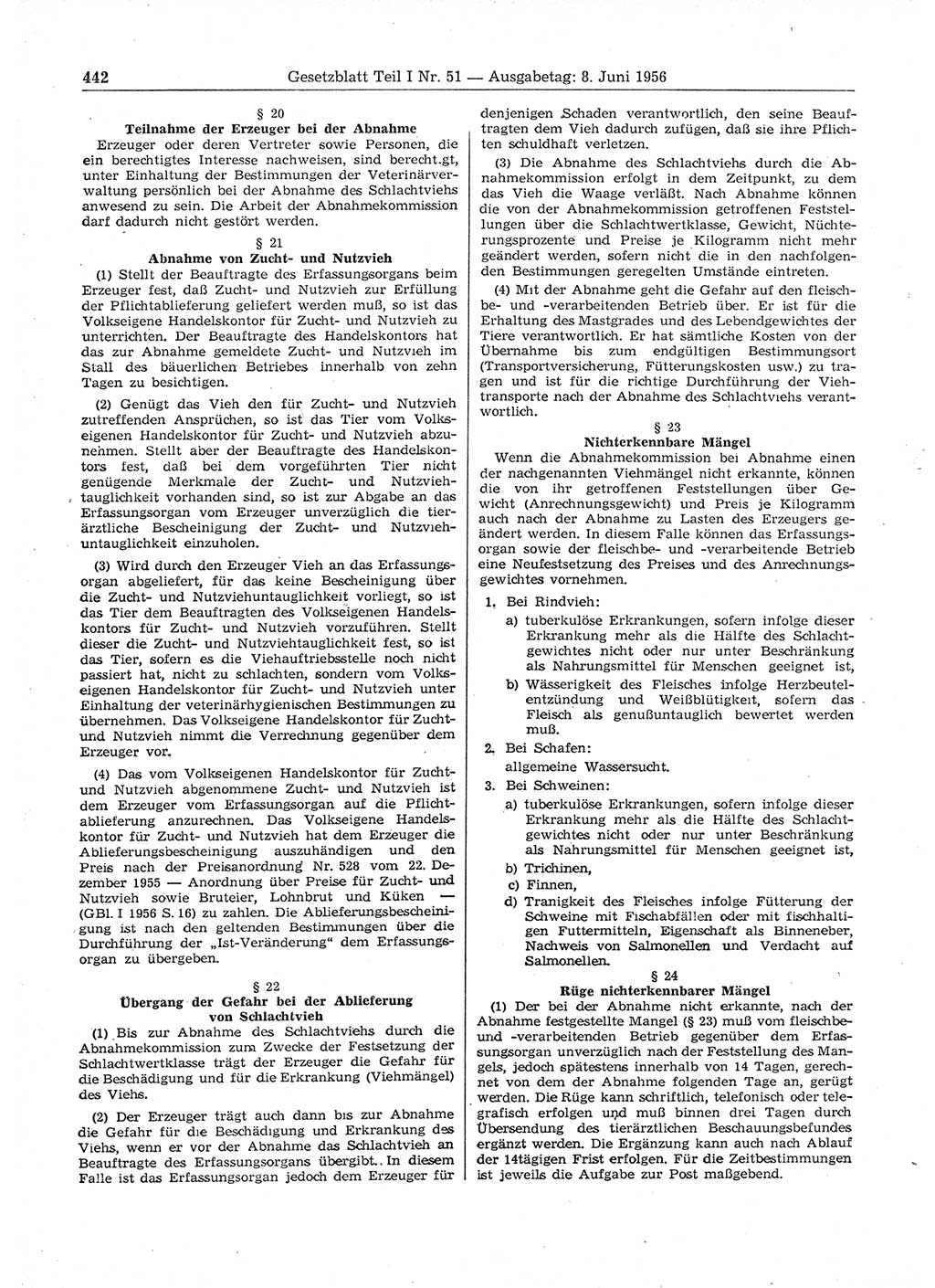 Gesetzblatt (GBl.) der Deutschen Demokratischen Republik (DDR) Teil Ⅰ 1956, Seite 442 (GBl. DDR Ⅰ 1956, S. 442)