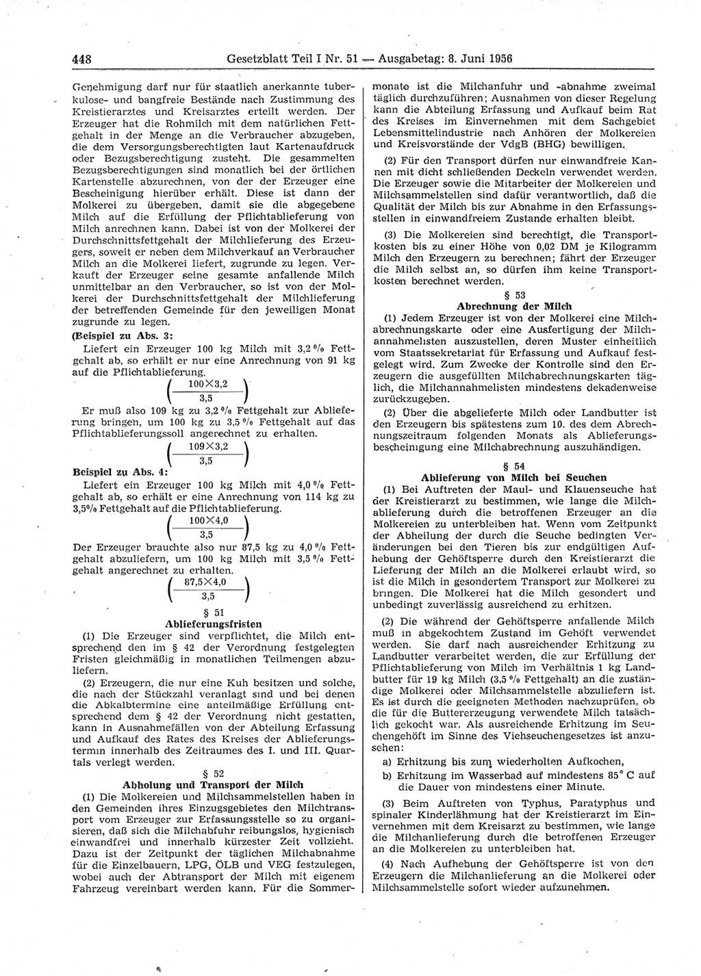 Gesetzblatt (GBl.) der Deutschen Demokratischen Republik (DDR) Teil Ⅰ 1956, Seite 448 (GBl. DDR Ⅰ 1956, S. 448)