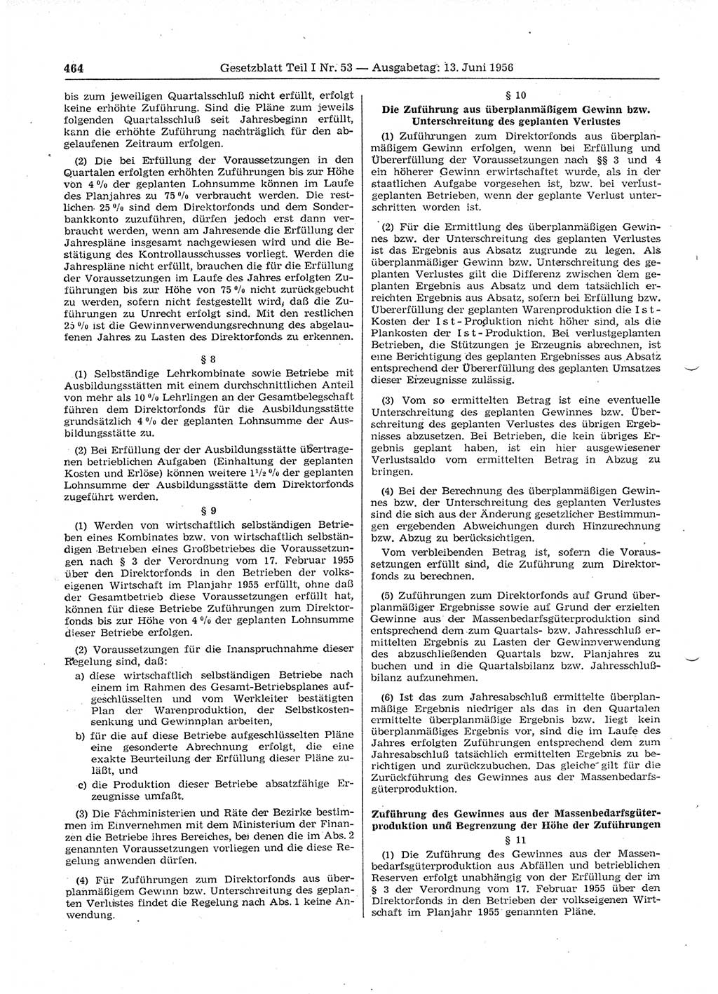 Gesetzblatt (GBl.) der Deutschen Demokratischen Republik (DDR) Teil Ⅰ 1956, Seite 464 (GBl. DDR Ⅰ 1956, S. 464)