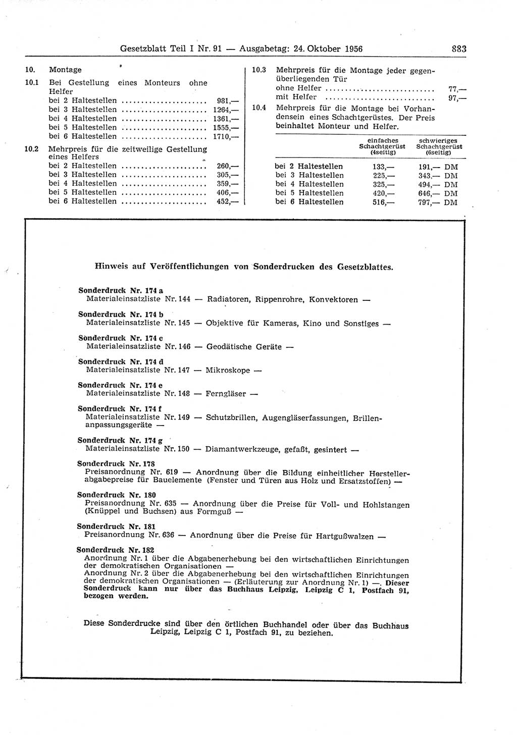 Gesetzblatt (GBl.) der Deutschen Demokratischen Republik (DDR) Teil Ⅰ 1956, Seite 883 (GBl. DDR Ⅰ 1956, S. 883)