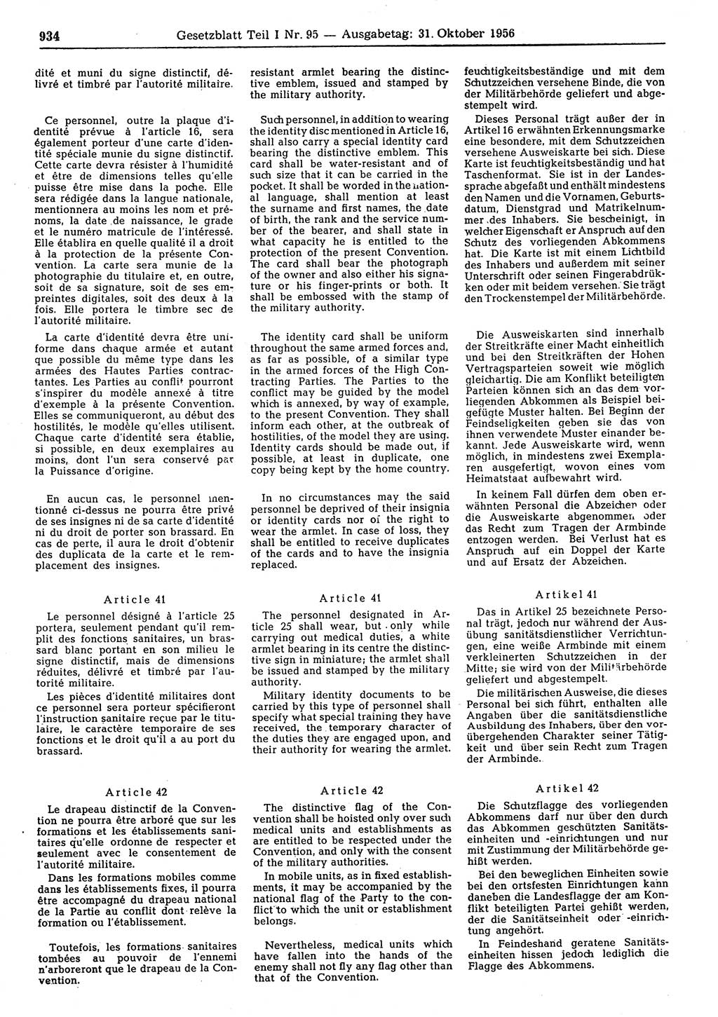 Gesetzblatt (GBl.) der Deutschen Demokratischen Republik (DDR) Teil Ⅰ 1956, Seite 934 (GBl. DDR Ⅰ 1956, S. 934)