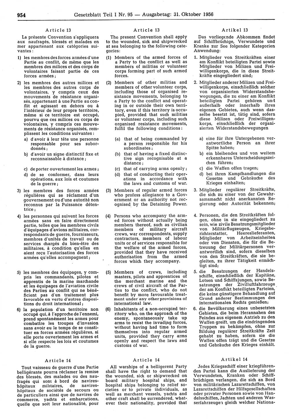 Gesetzblatt (GBl.) der Deutschen Demokratischen Republik (DDR) Teil Ⅰ 1956, Seite 954 (GBl. DDR Ⅰ 1956, S. 954)