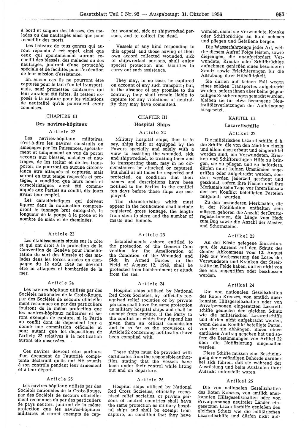 Gesetzblatt (GBl.) der Deutschen Demokratischen Republik (DDR) Teil Ⅰ 1956, Seite 957 (GBl. DDR Ⅰ 1956, S. 957)