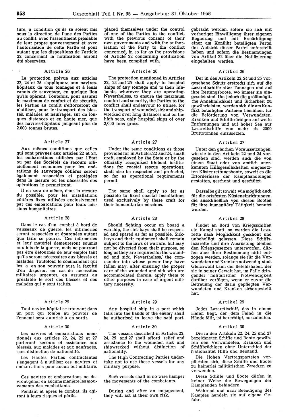 Gesetzblatt (GBl.) der Deutschen Demokratischen Republik (DDR) Teil Ⅰ 1956, Seite 958 (GBl. DDR Ⅰ 1956, S. 958)