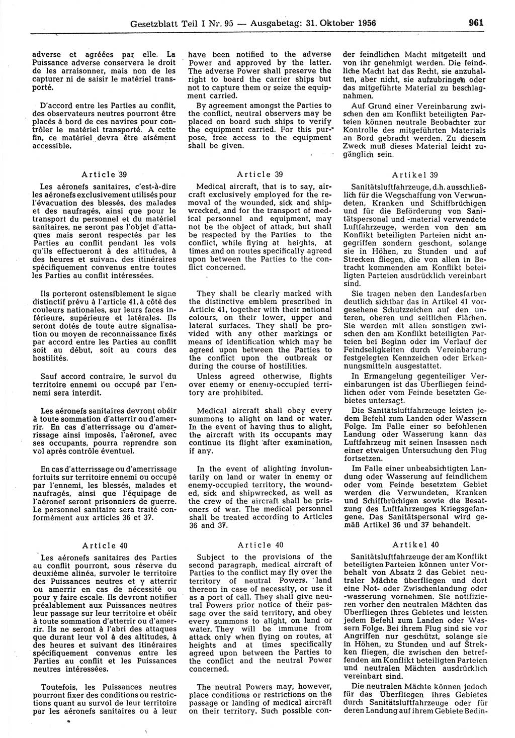 Gesetzblatt (GBl.) der Deutschen Demokratischen Republik (DDR) Teil Ⅰ 1956, Seite 961 (GBl. DDR Ⅰ 1956, S. 961)