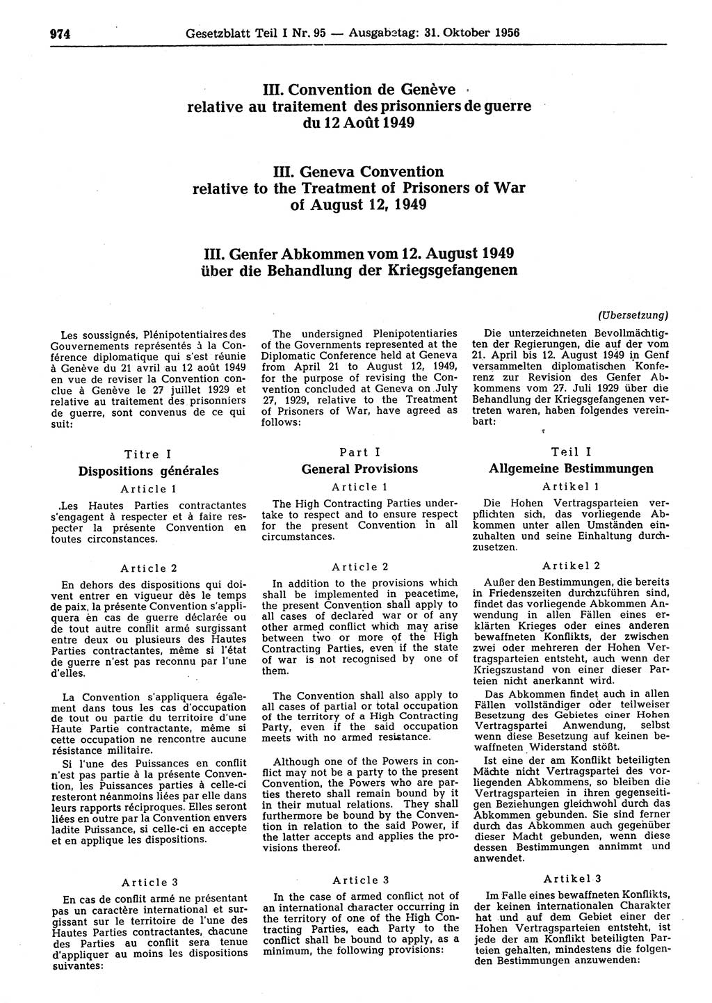 Gesetzblatt (GBl.) der Deutschen Demokratischen Republik (DDR) Teil Ⅰ 1956, Seite 974 (GBl. DDR Ⅰ 1956, S. 974)