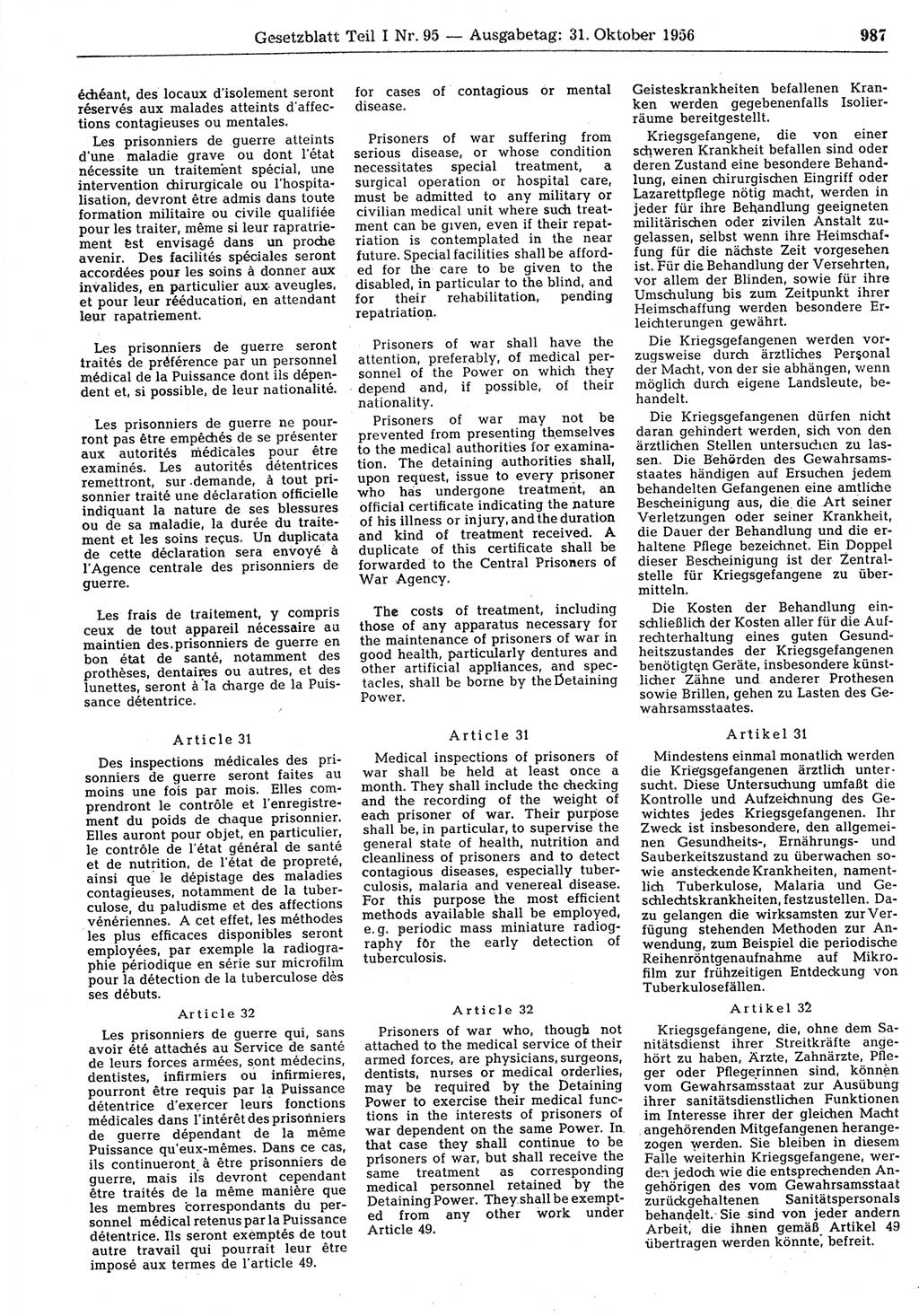 Gesetzblatt (GBl.) der Deutschen Demokratischen Republik (DDR) Teil Ⅰ 1956, Seite 987 (GBl. DDR Ⅰ 1956, S. 987)