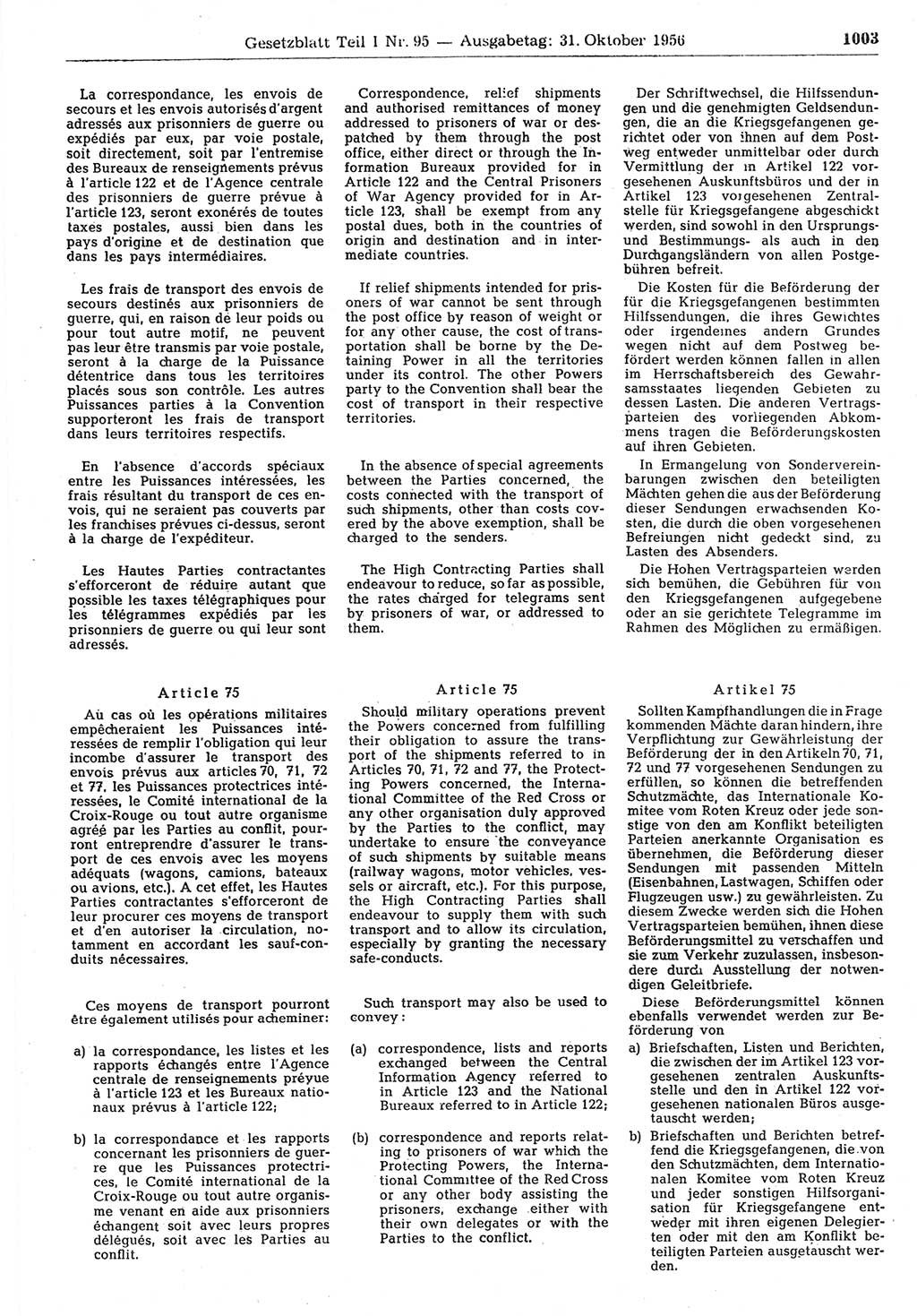 Gesetzblatt (GBl.) der Deutschen Demokratischen Republik (DDR) Teil Ⅰ 1956, Seite 1003 (GBl. DDR Ⅰ 1956, S. 1003)