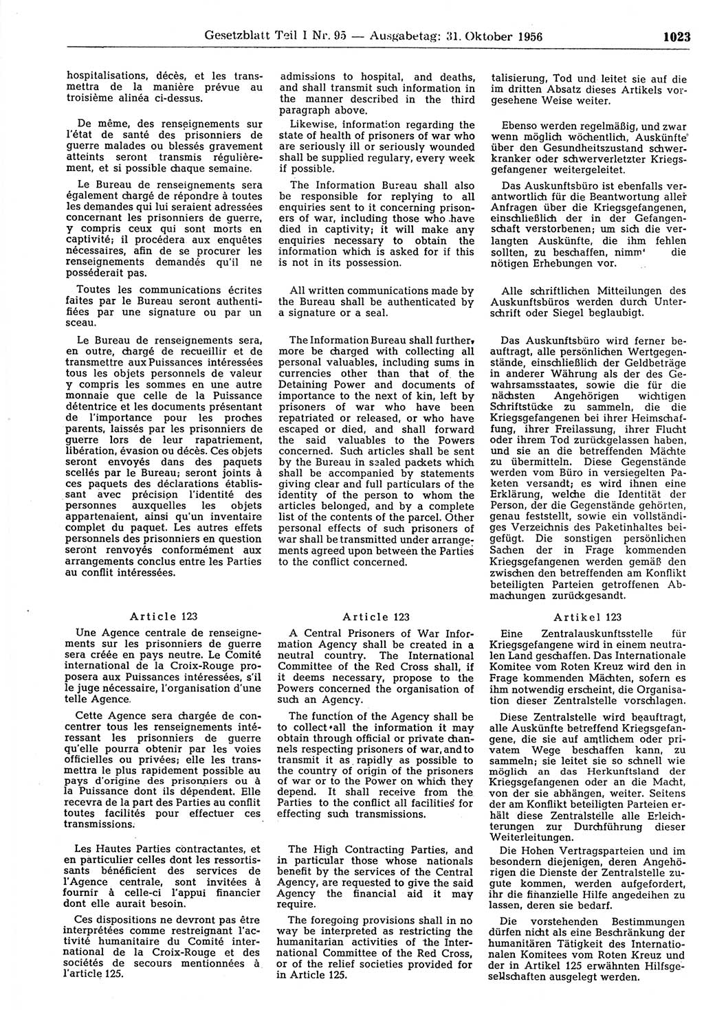 Gesetzblatt (GBl.) der Deutschen Demokratischen Republik (DDR) Teil Ⅰ 1956, Seite 1023 (GBl. DDR Ⅰ 1956, S. 1023)