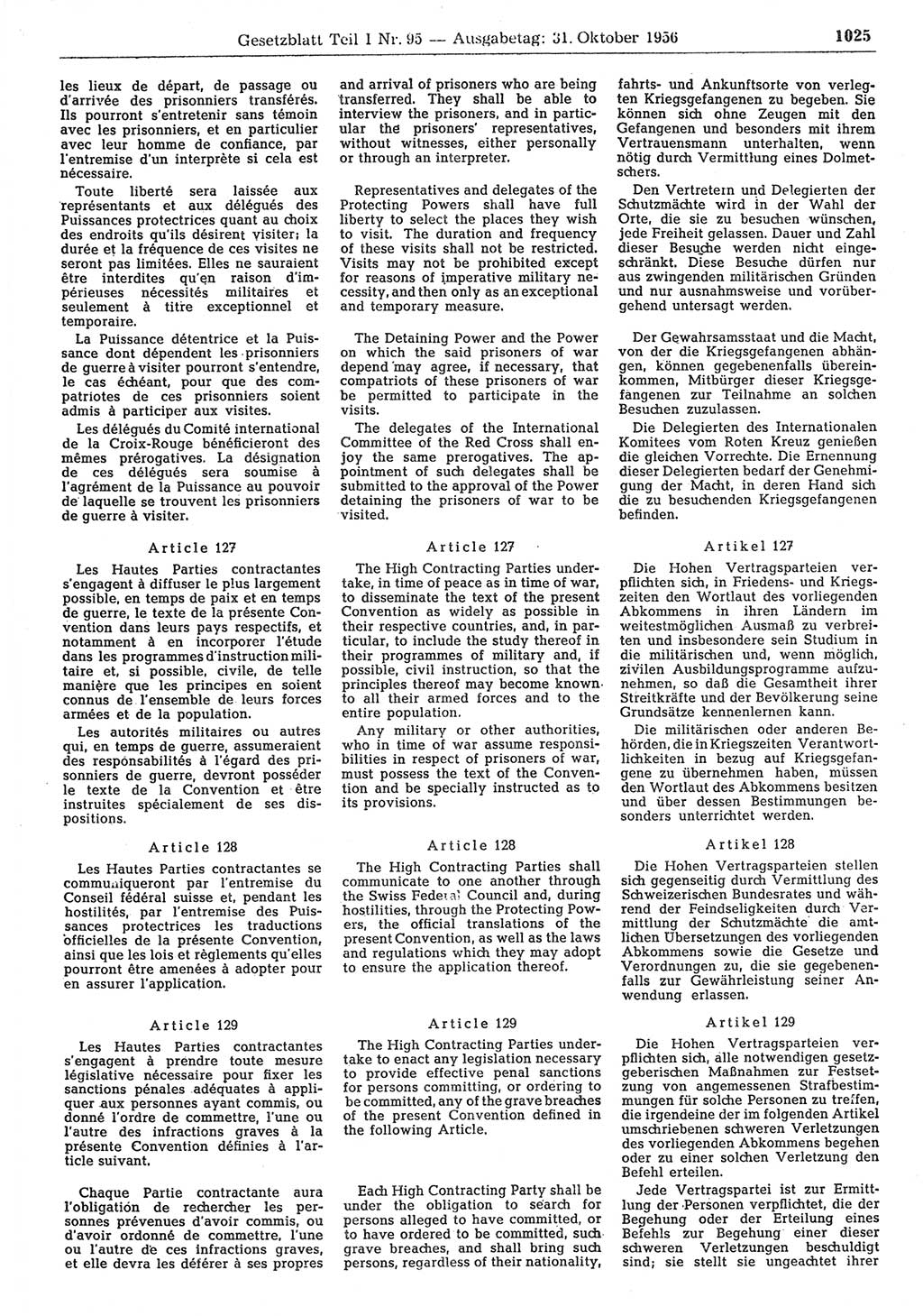 Gesetzblatt (GBl.) der Deutschen Demokratischen Republik (DDR) Teil Ⅰ 1956, Seite 1025 (GBl. DDR Ⅰ 1956, S. 1025)