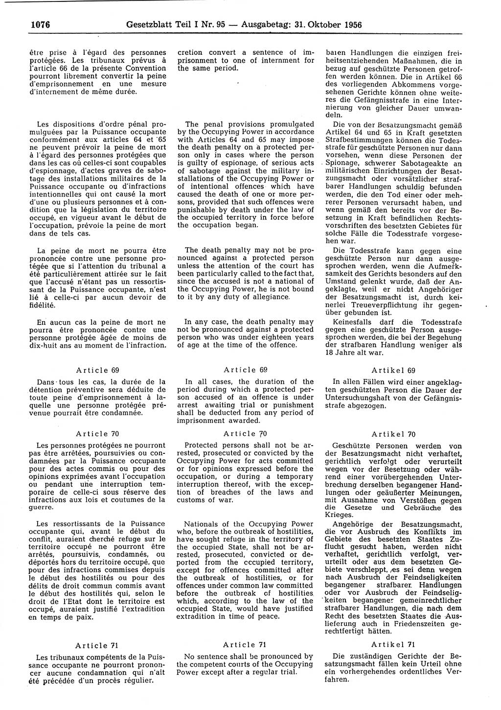 Gesetzblatt (GBl.) der Deutschen Demokratischen Republik (DDR) Teil Ⅰ 1956, Seite 1076 (GBl. DDR Ⅰ 1956, S. 1076)