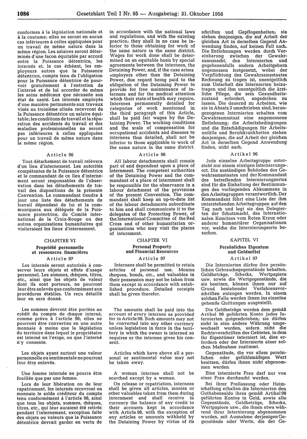 Gesetzblatt (GBl.) der Deutschen Demokratischen Republik (DDR) Teil Ⅰ 1956, Seite 1086 (GBl. DDR Ⅰ 1956, S. 1086)