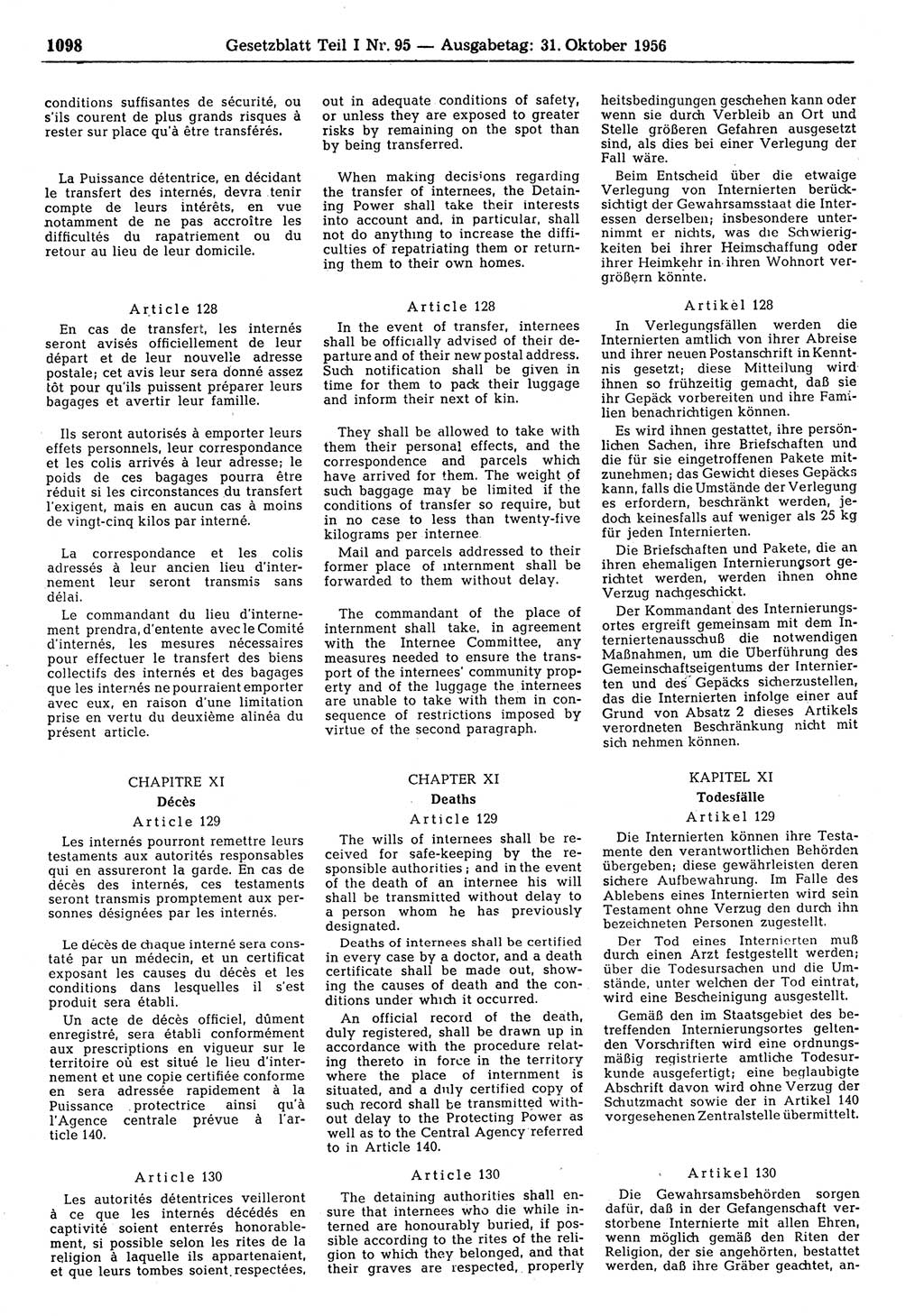 Gesetzblatt (GBl.) der Deutschen Demokratischen Republik (DDR) Teil Ⅰ 1956, Seite 1098 (GBl. DDR Ⅰ 1956, S. 1098)