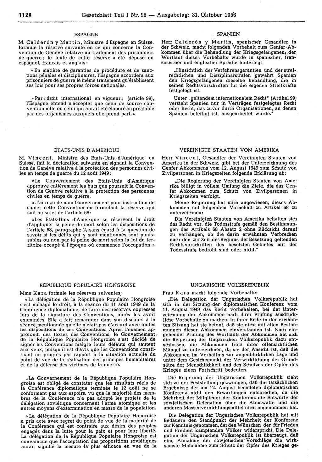 Gesetzblatt (GBl.) der Deutschen Demokratischen Republik (DDR) Teil Ⅰ 1956, Seite 1128 (GBl. DDR Ⅰ 1956, S. 1128)