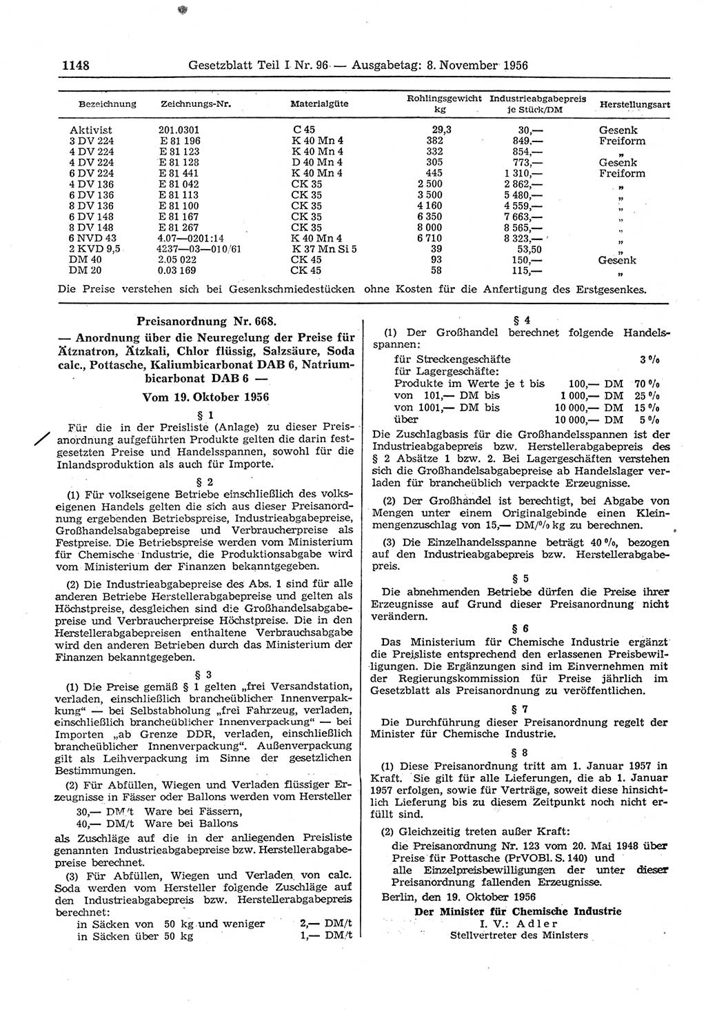 Gesetzblatt (GBl.) der Deutschen Demokratischen Republik (DDR) Teil Ⅰ 1956, Seite 1148 (GBl. DDR Ⅰ 1956, S. 1148)