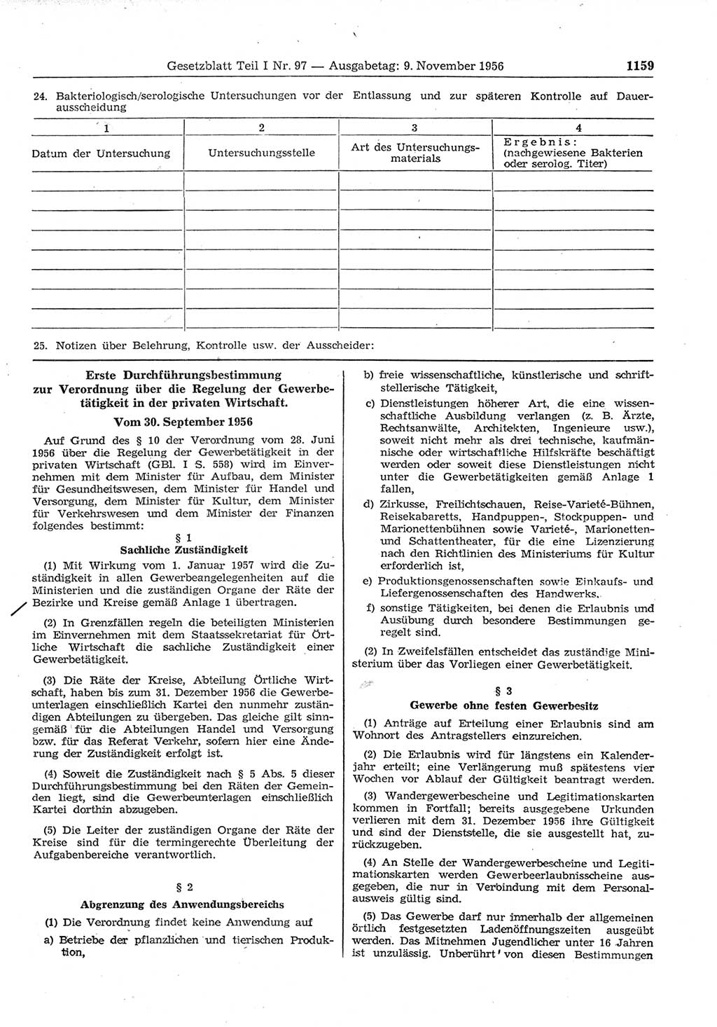 Gesetzblatt (GBl.) der Deutschen Demokratischen Republik (DDR) Teil Ⅰ 1956, Seite 1159 (GBl. DDR Ⅰ 1956, S. 1159)