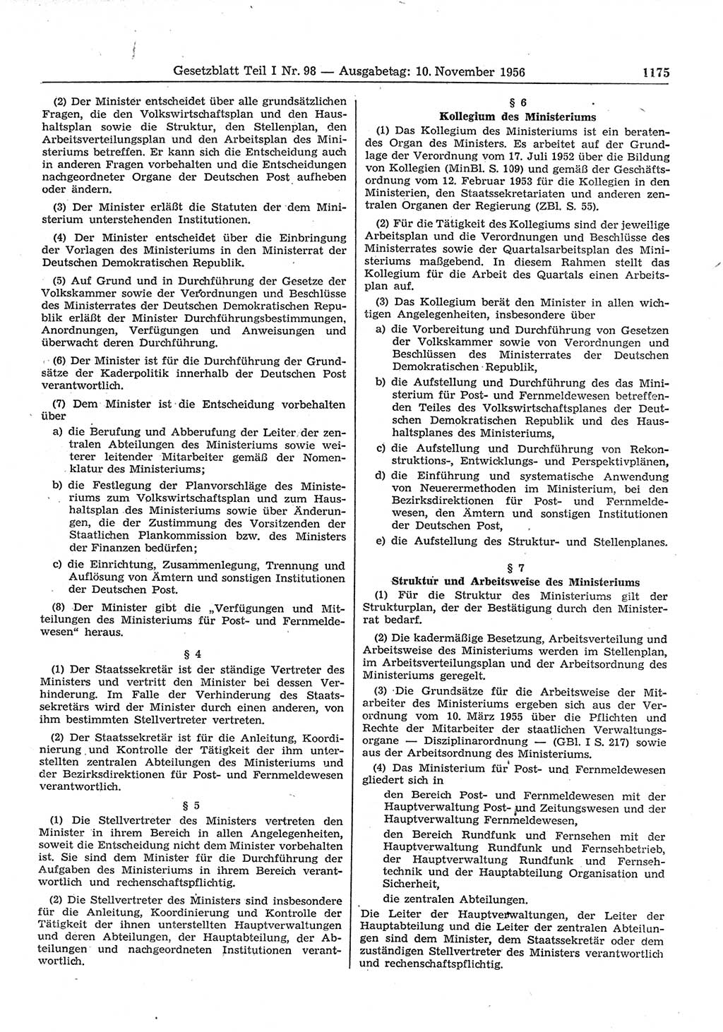 Gesetzblatt (GBl.) der Deutschen Demokratischen Republik (DDR) Teil Ⅰ 1956, Seite 1175 (GBl. DDR Ⅰ 1956, S. 1175)
