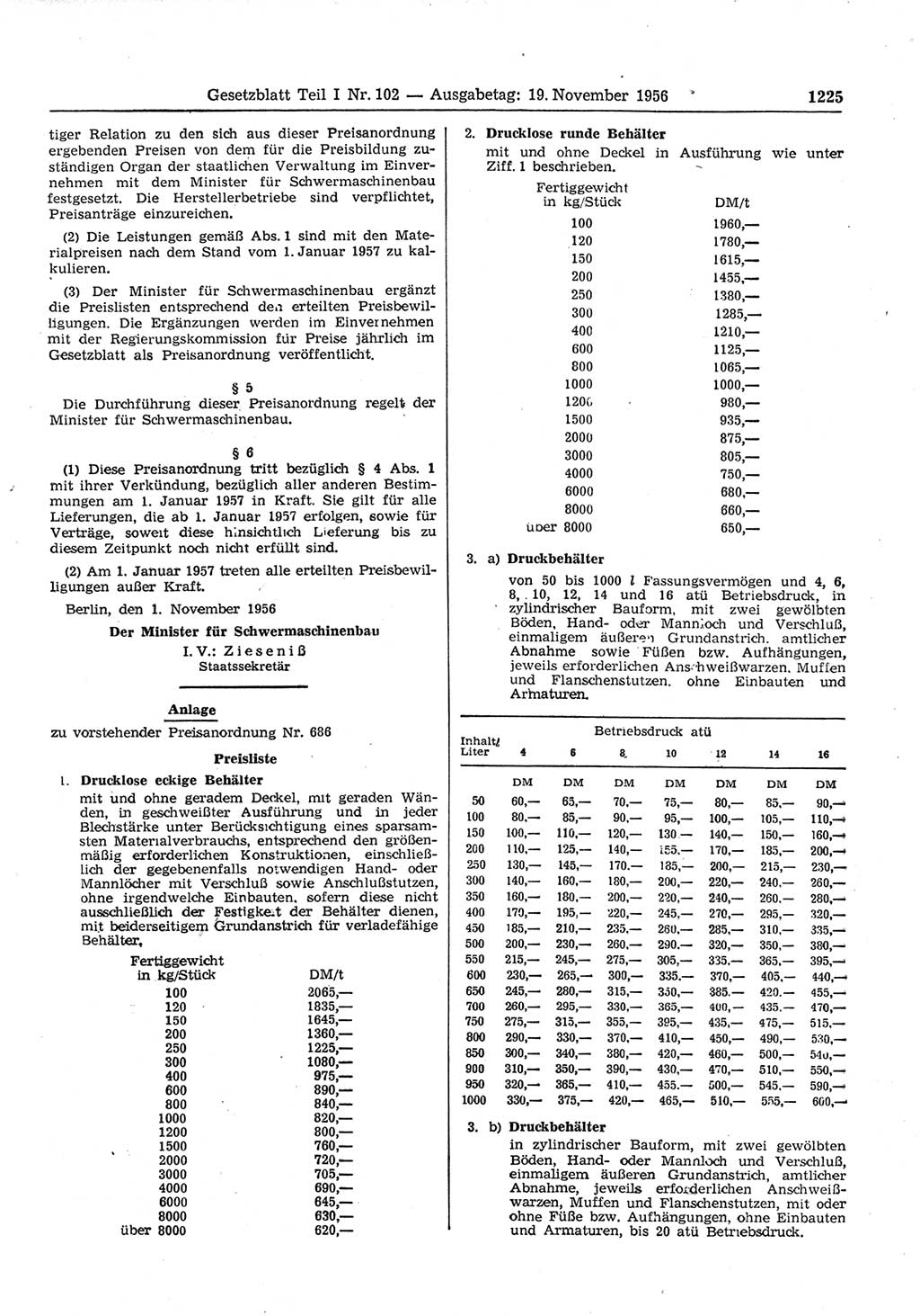 Gesetzblatt (GBl.) der Deutschen Demokratischen Republik (DDR) Teil Ⅰ 1956, Seite 1225 (GBl. DDR Ⅰ 1956, S. 1225)