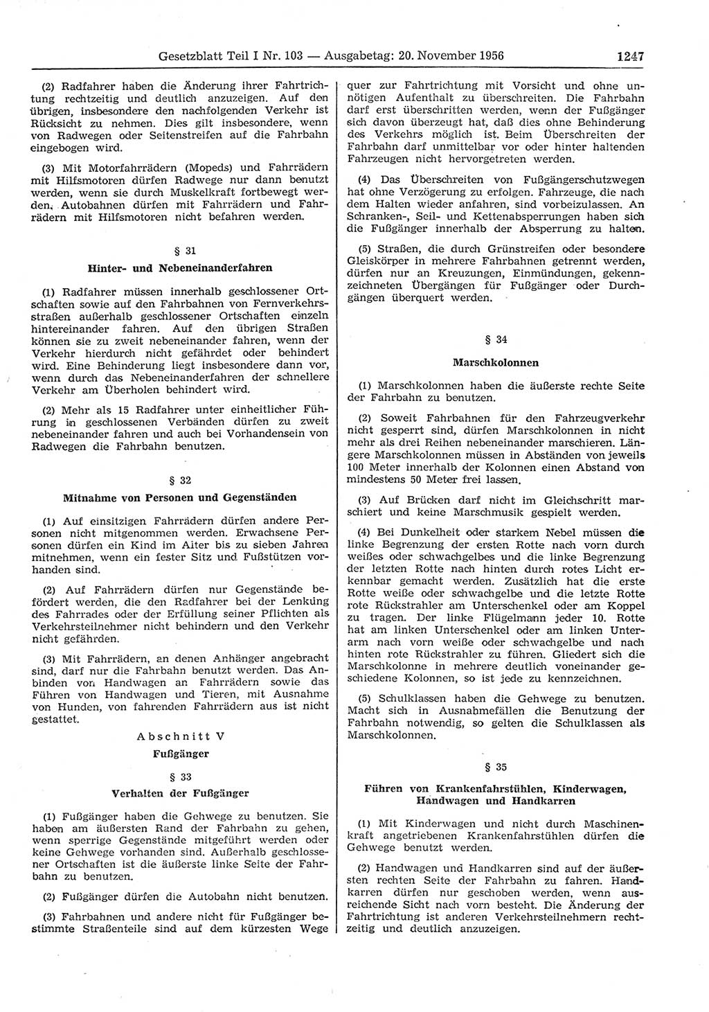 Gesetzblatt (GBl.) der Deutschen Demokratischen Republik (DDR) Teil Ⅰ 1956, Seite 1247 (GBl. DDR Ⅰ 1956, S. 1247)
