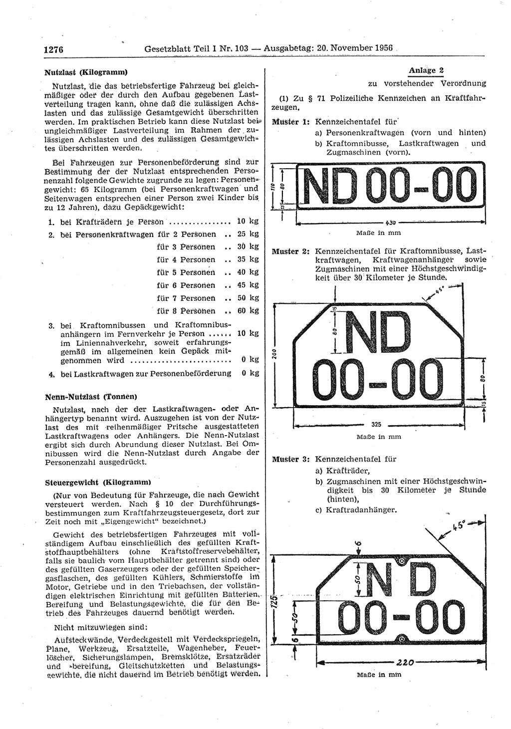 Gesetzblatt (GBl.) der Deutschen Demokratischen Republik (DDR) Teil Ⅰ 1956, Seite 1276 (GBl. DDR Ⅰ 1956, S. 1276)