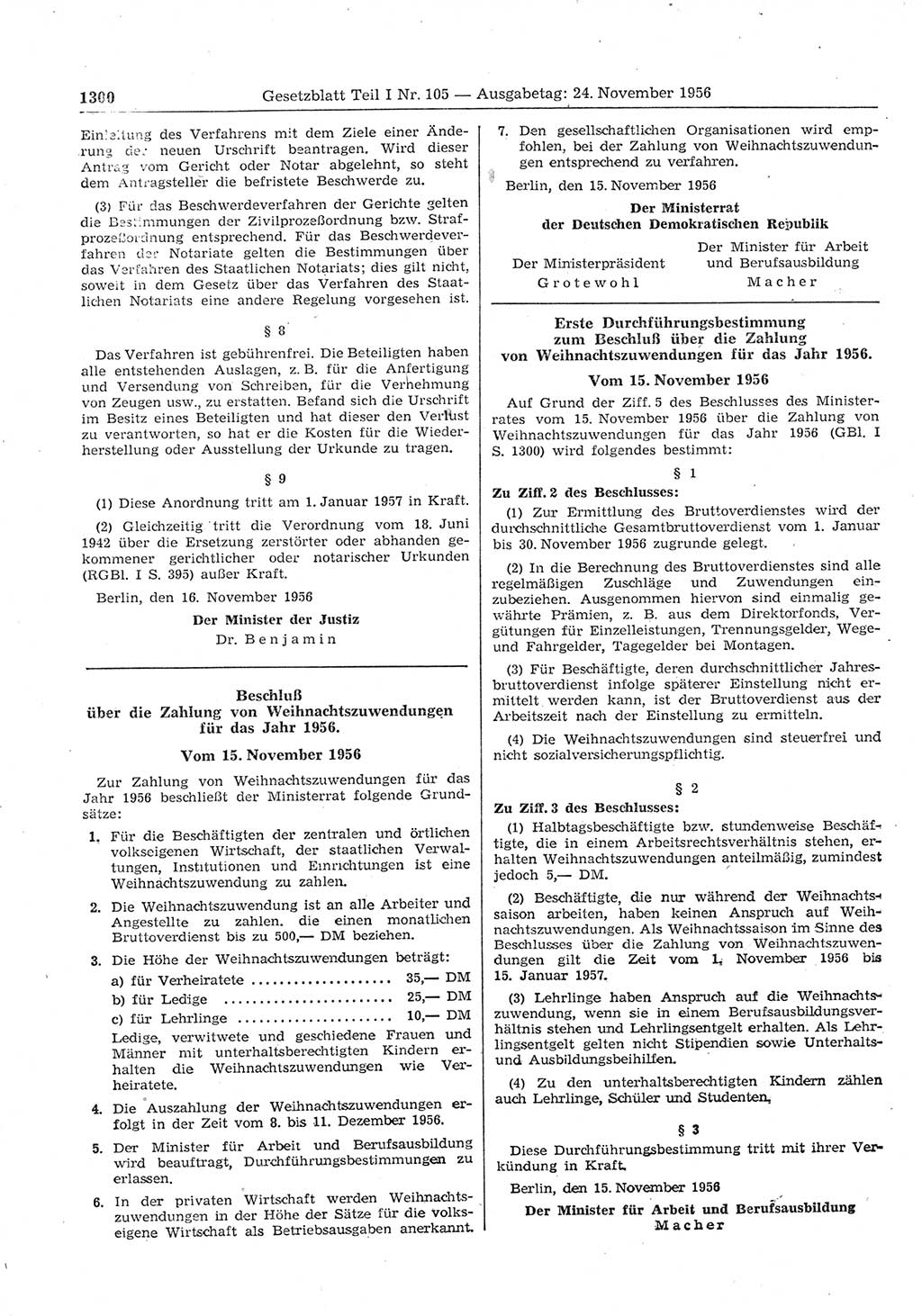 Gesetzblatt (GBl.) der Deutschen Demokratischen Republik (DDR) Teil Ⅰ 1956, Seite 1300 (GBl. DDR Ⅰ 1956, S. 1300)