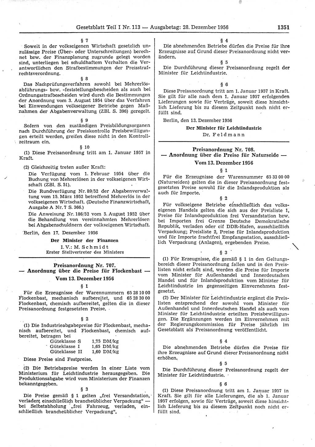 Gesetzblatt (GBl.) der Deutschen Demokratischen Republik (DDR) Teil Ⅰ 1956, Seite 1351 (GBl. DDR Ⅰ 1956, S. 1351)