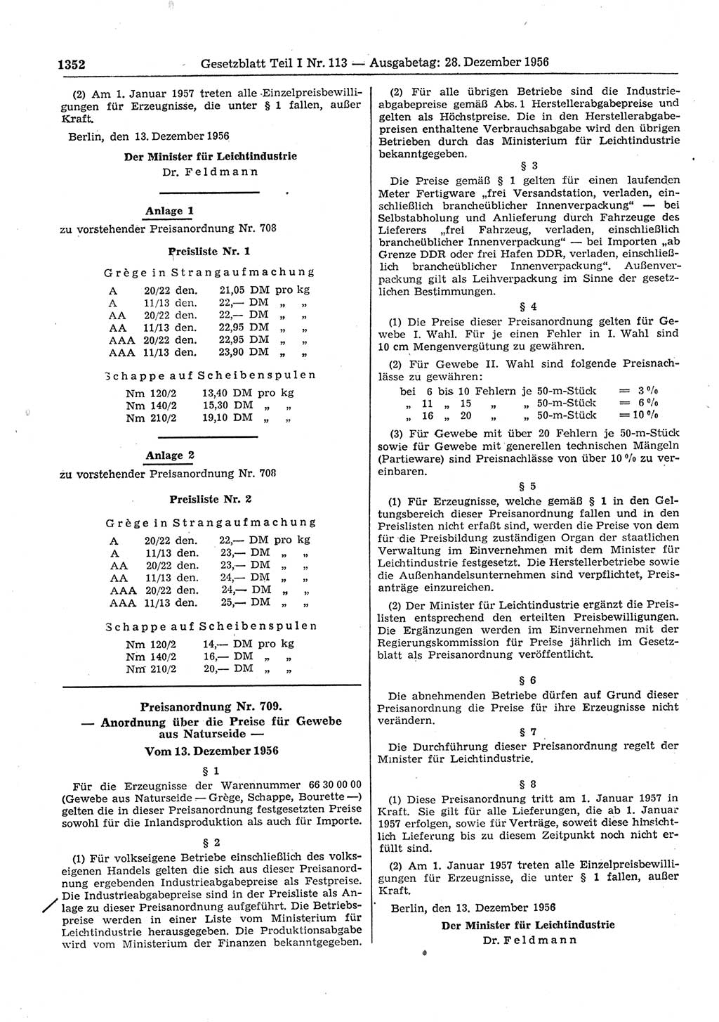 Gesetzblatt (GBl.) der Deutschen Demokratischen Republik (DDR) Teil Ⅰ 1956, Seite 1352 (GBl. DDR Ⅰ 1956, S. 1352)