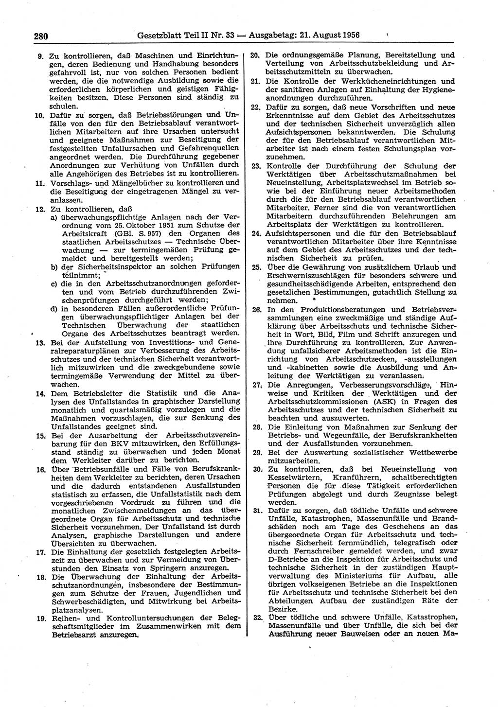 Gesetzblatt (GBl.) der Deutschen Demokratischen Republik (DDR) Teil ⅠⅠ 1956, Seite 280 (GBl. DDR ⅠⅠ 1956, S. 280)