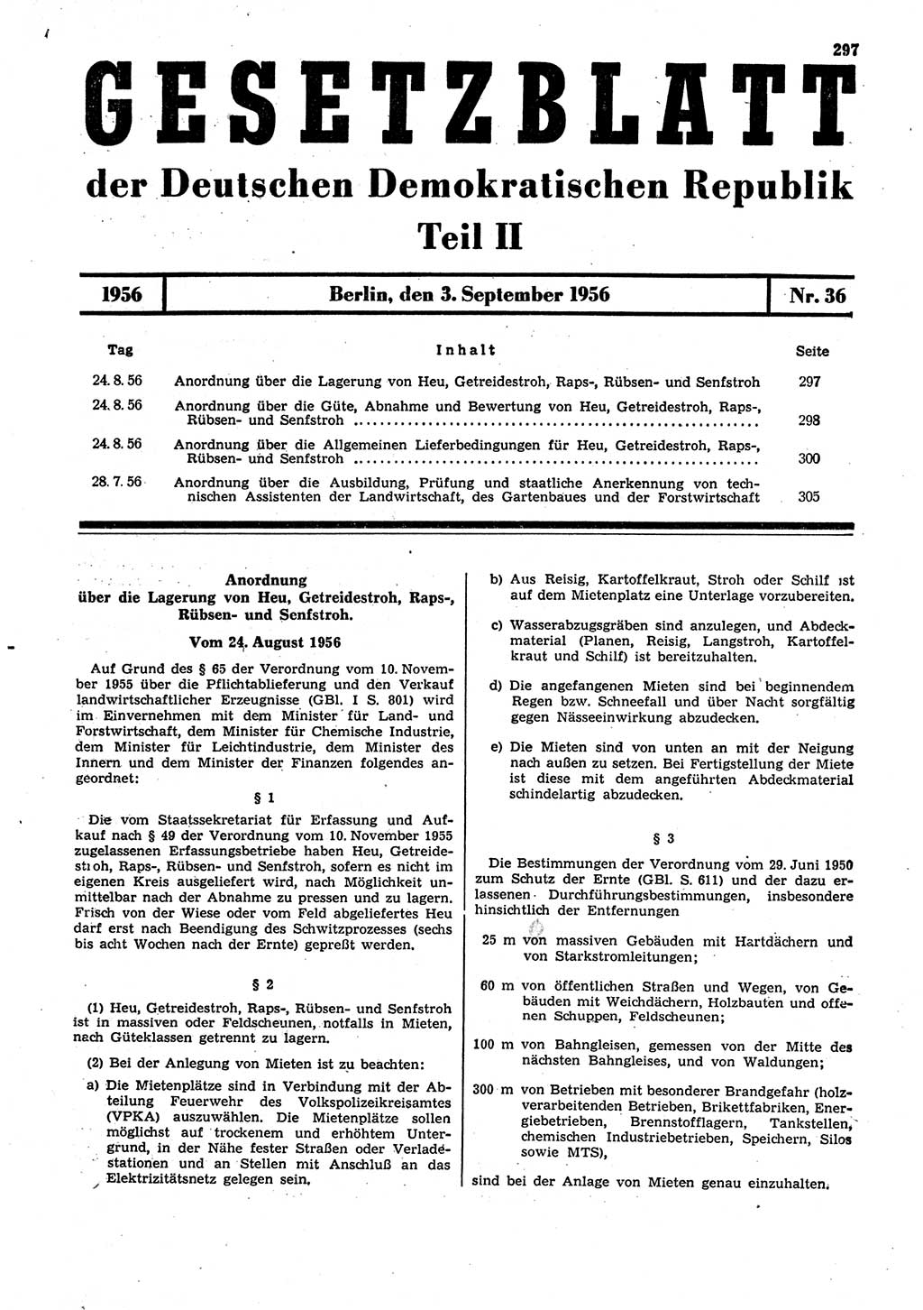 Gesetzblatt (GBl.) der Deutschen Demokratischen Republik (DDR) Teil ⅠⅠ 1956, Seite 297 (GBl. DDR ⅠⅠ 1956, S. 297)