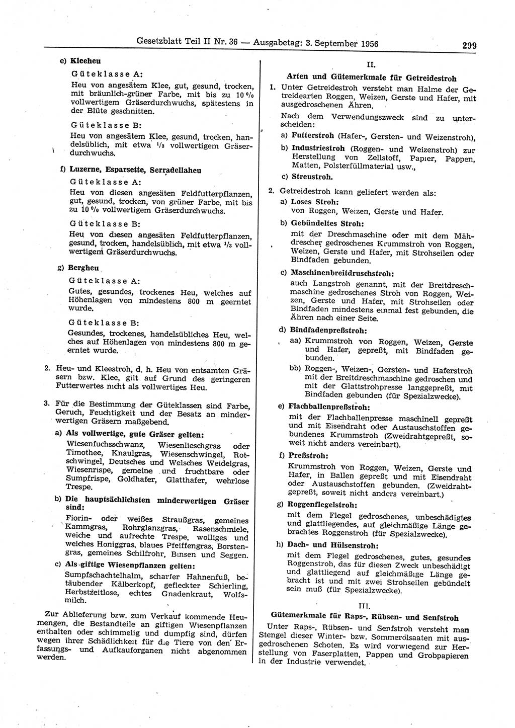 Gesetzblatt (GBl.) der Deutschen Demokratischen Republik (DDR) Teil ⅠⅠ 1956, Seite 299 (GBl. DDR ⅠⅠ 1956, S. 299)