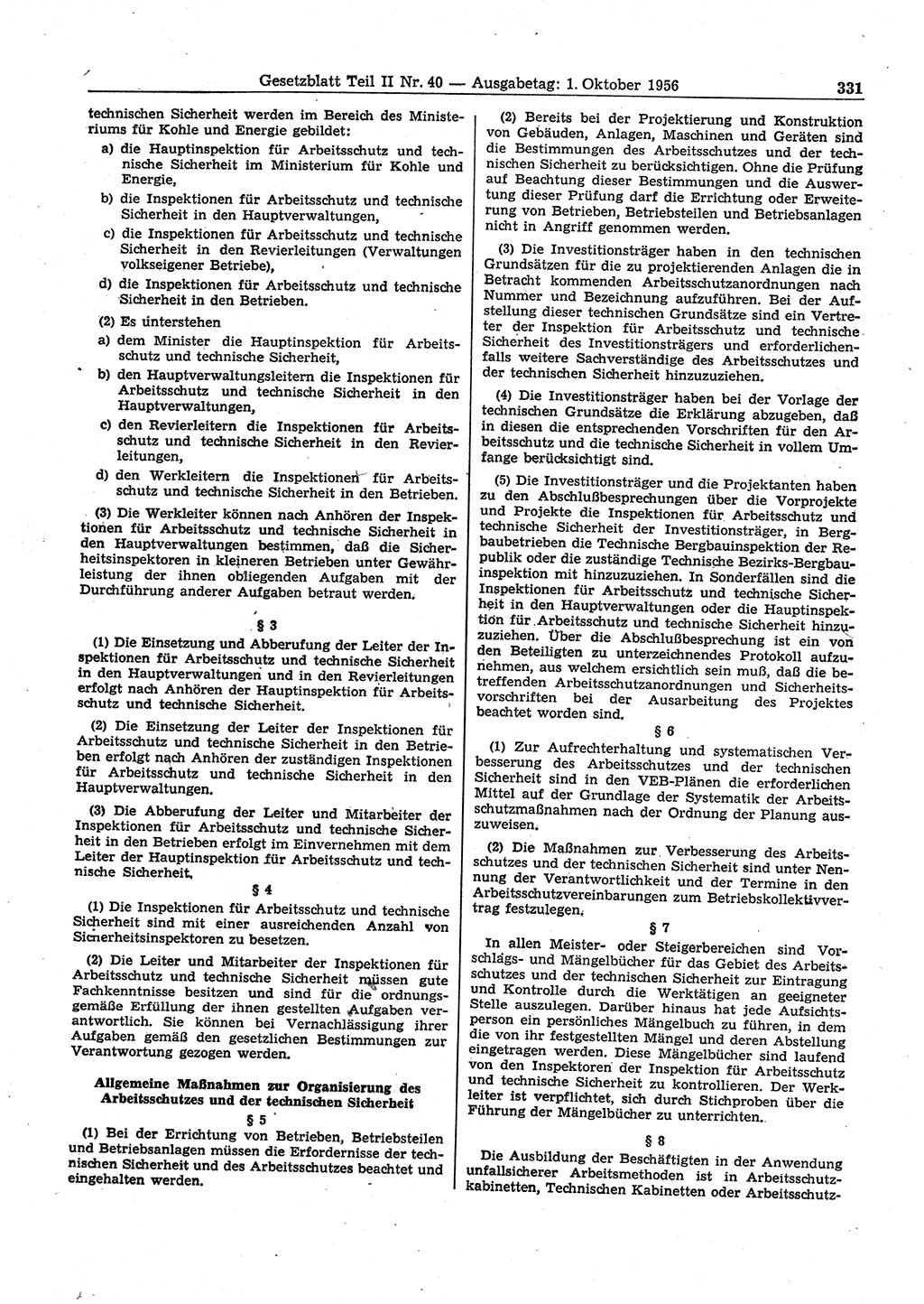 Gesetzblatt (GBl.) der Deutschen Demokratischen Republik (DDR) Teil ⅠⅠ 1956, Seite 331 (GBl. DDR ⅠⅠ 1956, S. 331)
