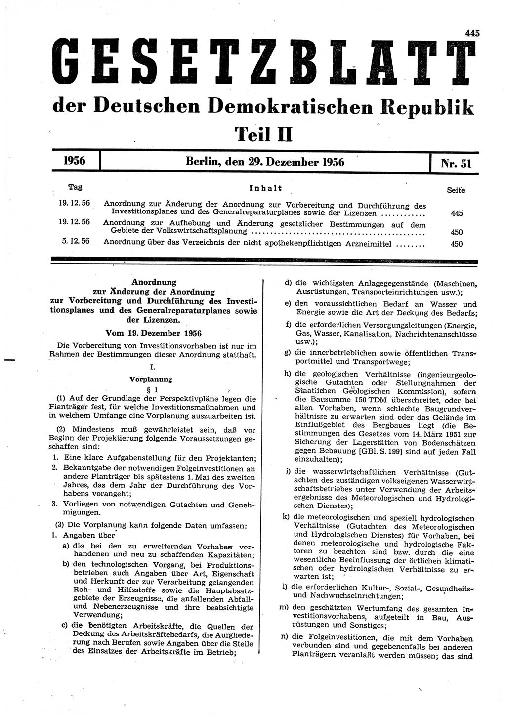 Gesetzblatt (GBl.) der Deutschen Demokratischen Republik (DDR) Teil ⅠⅠ 1956, Seite 445 (GBl. DDR ⅠⅠ 1956, S. 445)