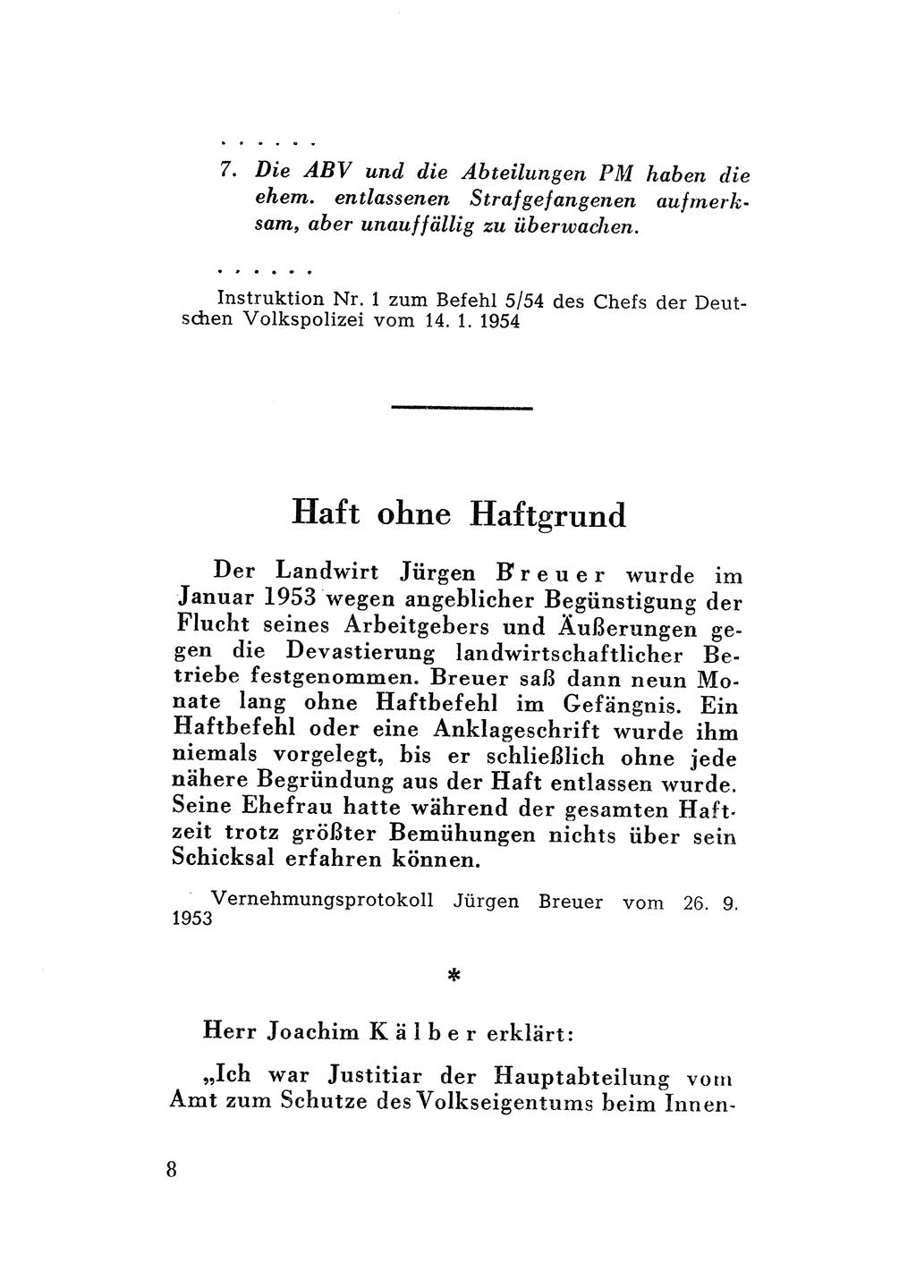 Katalog des Unrechts, Untersuchungsausschuß Freiheitlicher Juristen (UfJ) [Bundesrepublik Deutschland (BRD)] 1956, Seite 8 (Kat. UnR. UfJ BRD 1956, S. 8)