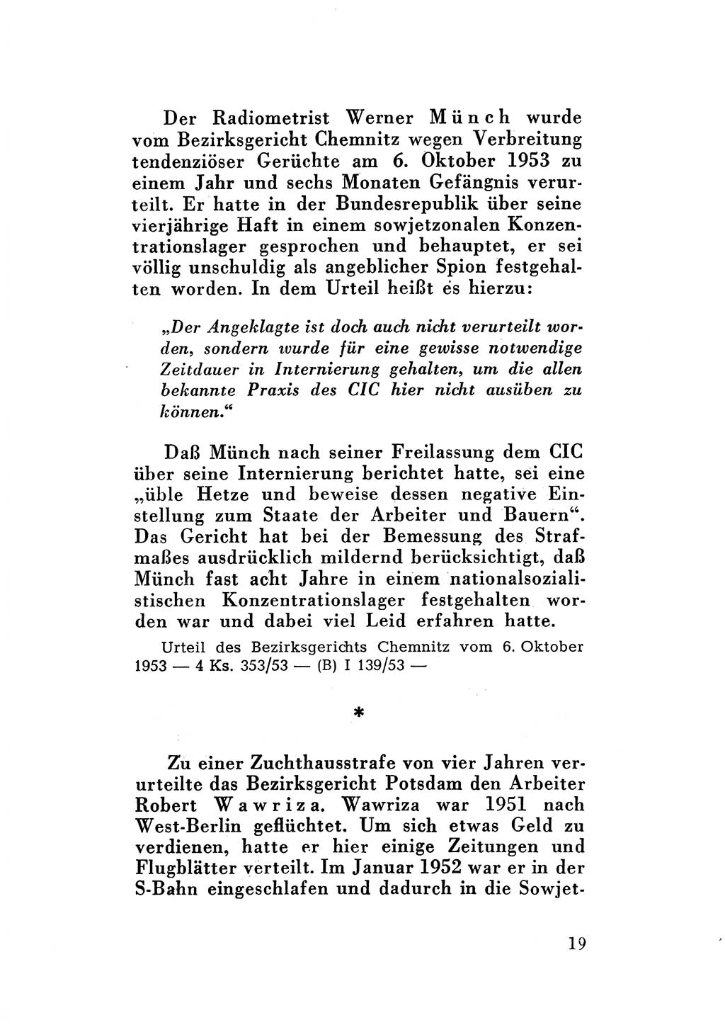 Katalog des Unrechts, Untersuchungsausschuß Freiheitlicher Juristen (UfJ) [Bundesrepublik Deutschland (BRD)] 1956, Seite 19 (Kat. UnR. UfJ BRD 1956, S. 19)