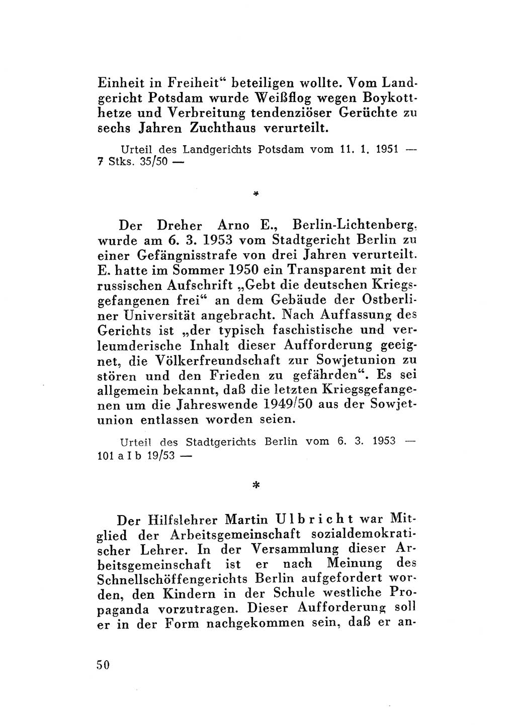 Katalog des Unrechts, Untersuchungsausschuß Freiheitlicher Juristen (UfJ) [Bundesrepublik Deutschland (BRD)] 1956, Seite 50 (Kat. UnR. UfJ BRD 1956, S. 50)