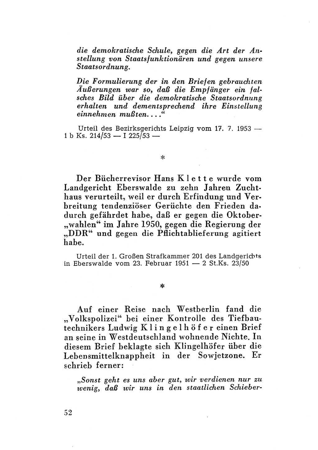 Katalog des Unrechts, Untersuchungsausschuß Freiheitlicher Juristen (UfJ) [Bundesrepublik Deutschland (BRD)] 1956, Seite 52 (Kat. UnR. UfJ BRD 1956, S. 52)