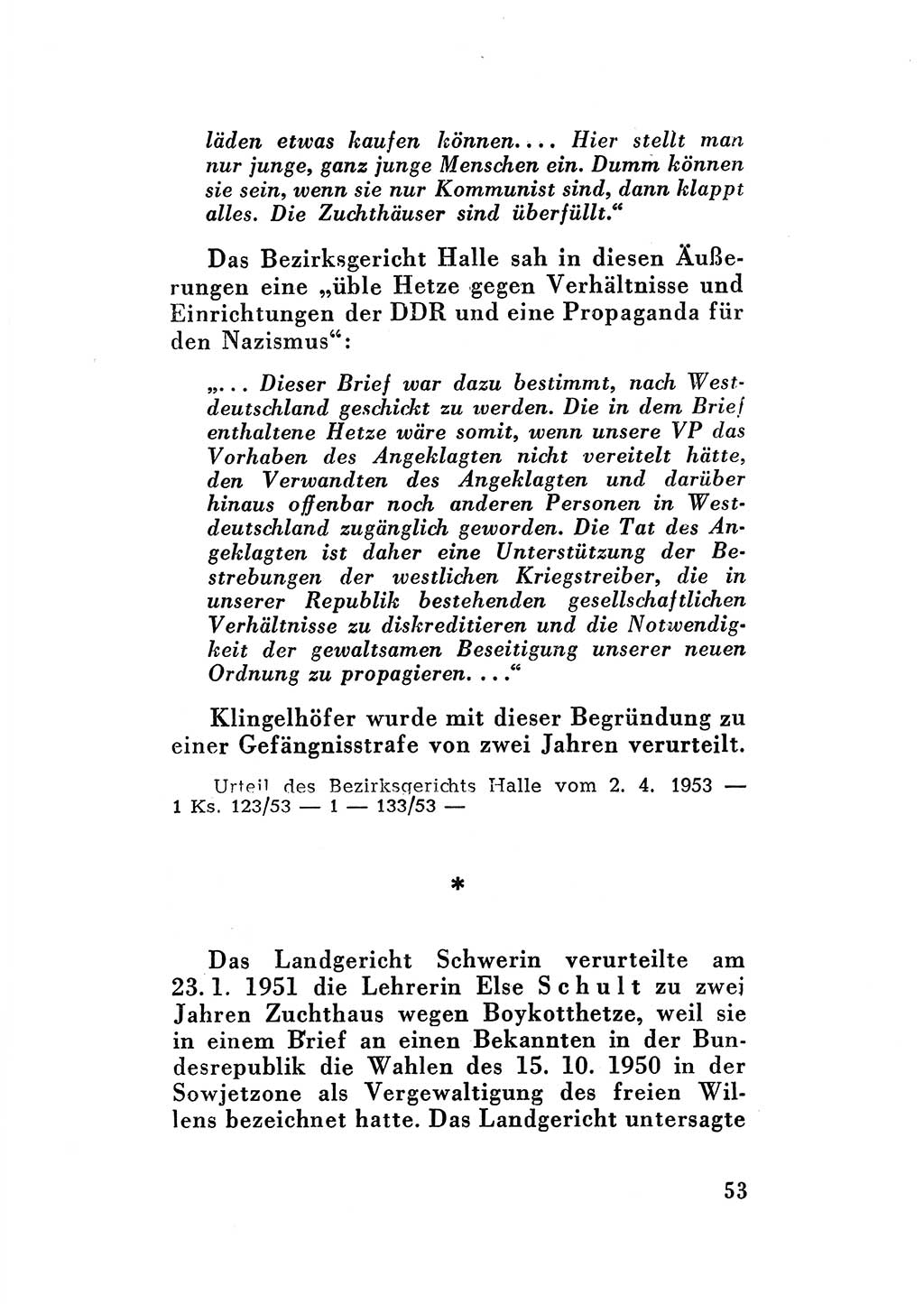 Katalog des Unrechts, Untersuchungsausschuß Freiheitlicher Juristen (UfJ) [Bundesrepublik Deutschland (BRD)] 1956, Seite 53 (Kat. UnR. UfJ BRD 1956, S. 53)