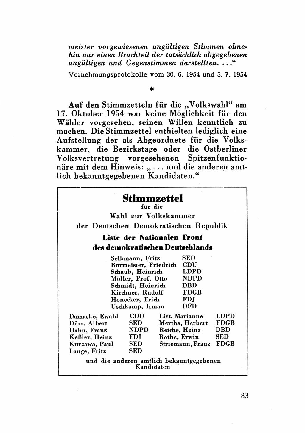 Katalog des Unrechts, Untersuchungsausschuß Freiheitlicher Juristen (UfJ) [Bundesrepublik Deutschland (BRD)] 1956, Seite 83 (Kat. UnR. UfJ BRD 1956, S. 83)