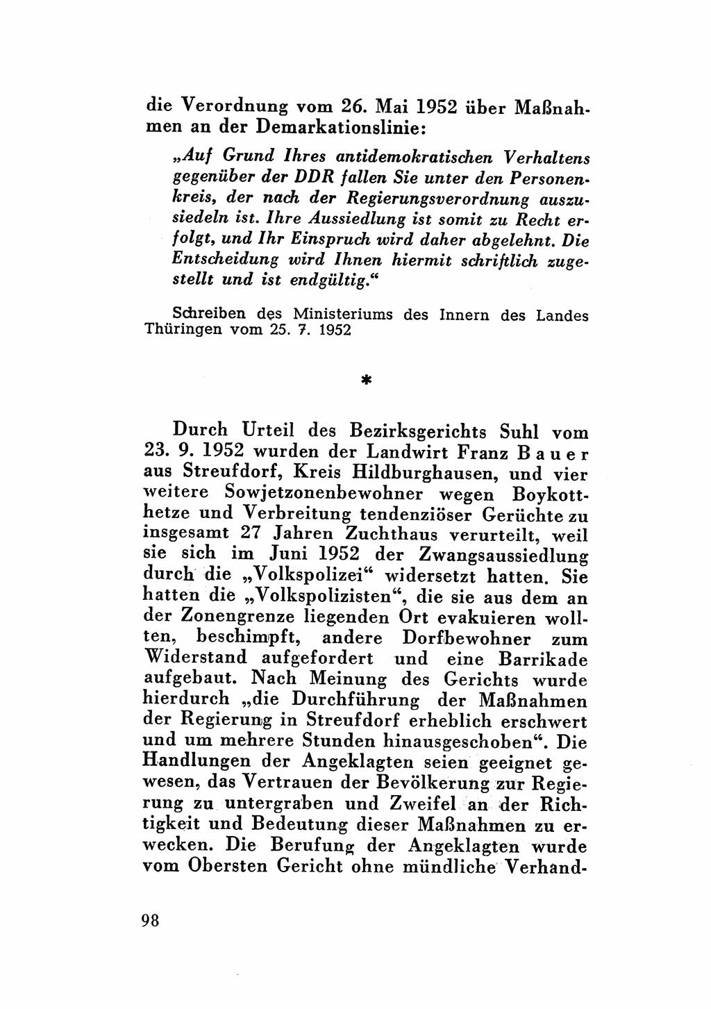 Katalog des Unrechts, Untersuchungsausschuß Freiheitlicher Juristen (UfJ) [Bundesrepublik Deutschland (BRD)] 1956, Seite 98 (Kat. UnR. UfJ BRD 1956, S. 98)