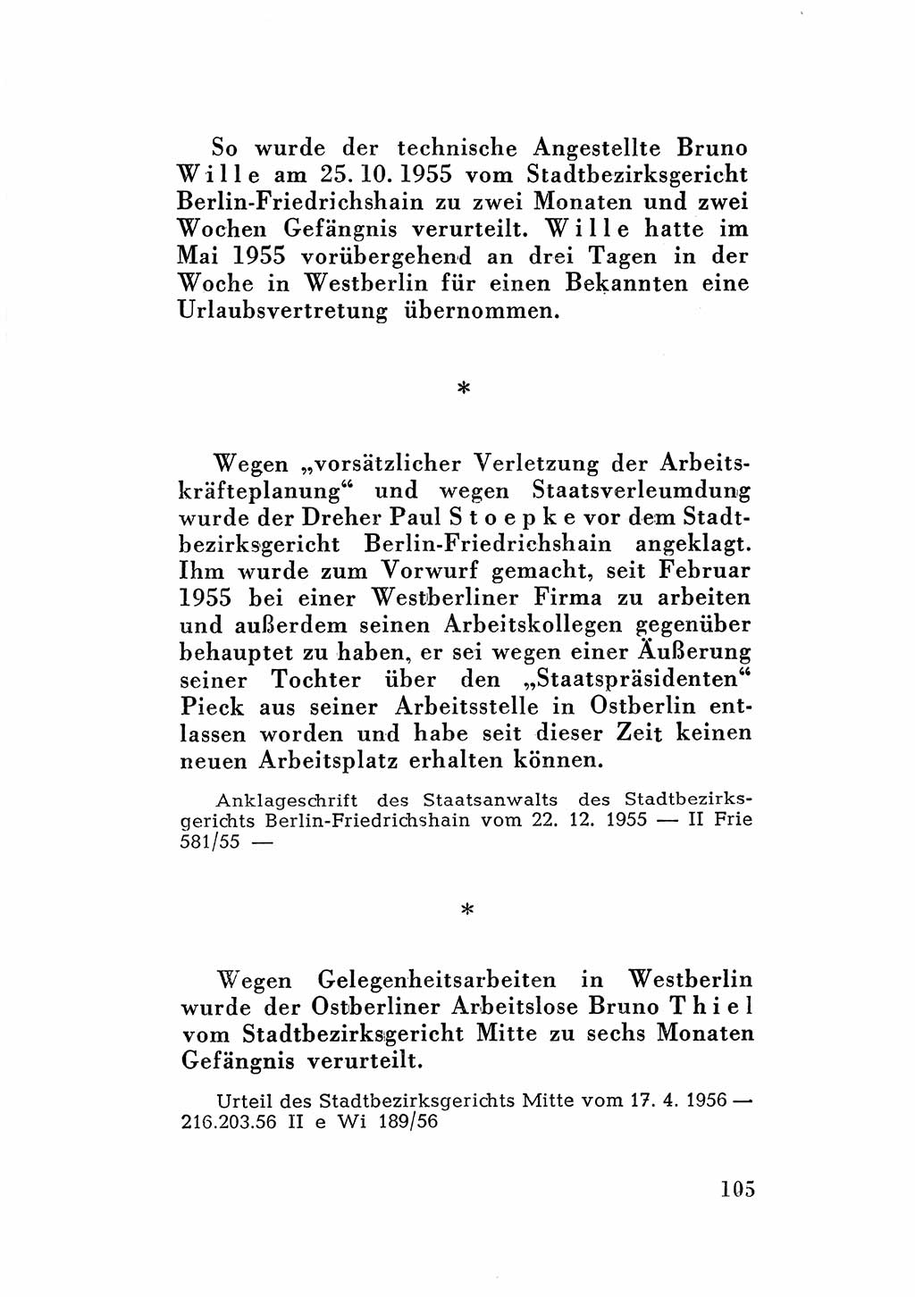 Katalog des Unrechts, Untersuchungsausschuß Freiheitlicher Juristen (UfJ) [Bundesrepublik Deutschland (BRD)] 1956, Seite 105 (Kat. UnR. UfJ BRD 1956, S. 105)