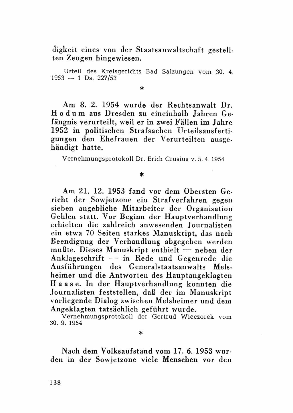 Katalog des Unrechts, Untersuchungsausschuß Freiheitlicher Juristen (UfJ) [Bundesrepublik Deutschland (BRD)] 1956, Seite 138 (Kat. UnR. UfJ BRD 1956, S. 138)
