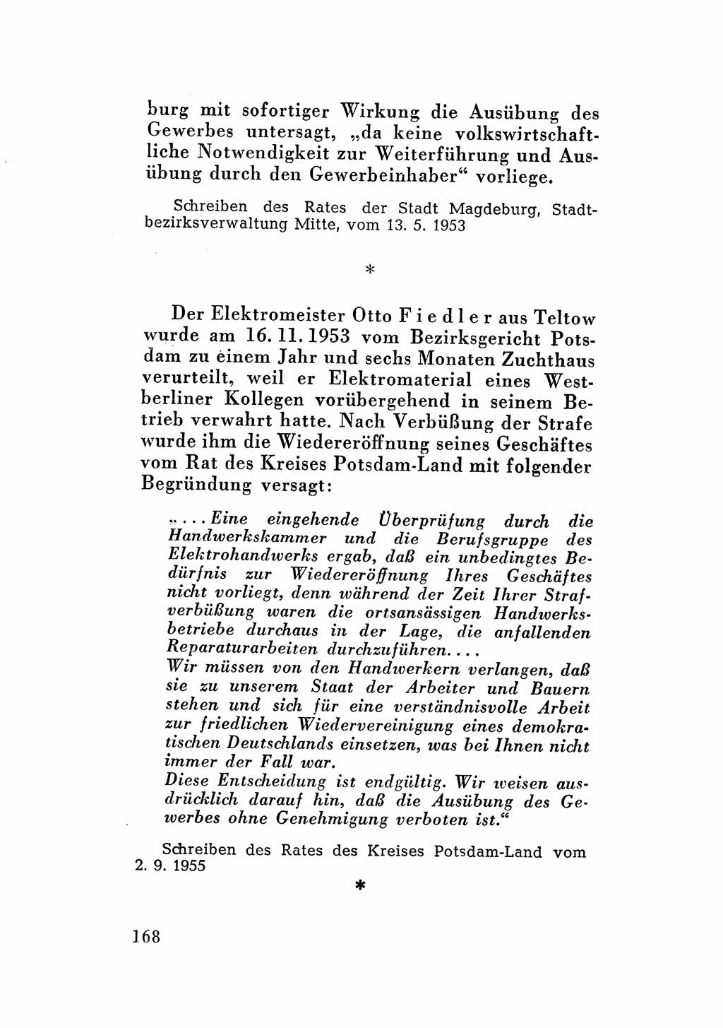 Katalog des Unrechts, Untersuchungsausschuß Freiheitlicher Juristen (UfJ) [Bundesrepublik Deutschland (BRD)] 1956, Seite 168 (Kat. UnR. UfJ BRD 1956, S. 168)