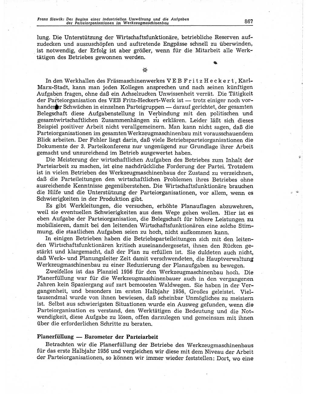 Neuer Weg (NW), Organ des Zentralkomitees (ZK) der SED (Sozialistische Einheitspartei Deutschlands) für Fragen des Parteiaufbaus und des Parteilebens, 11. Jahrgang [Deutsche Demokratische Republik (DDR)] 1956, Seite 867 (NW ZK SED DDR 1956, S. 867)