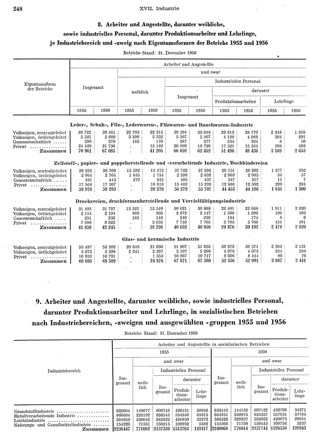 Statistisches Jahrbuch der Deutschen Demokratischen Republik (DDR) 1956, Seite 248 (Stat. Jb. DDR 1956, S. 248)